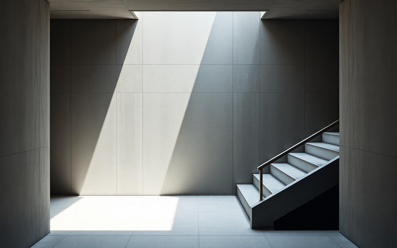 Escalera de concreto con luz cenital